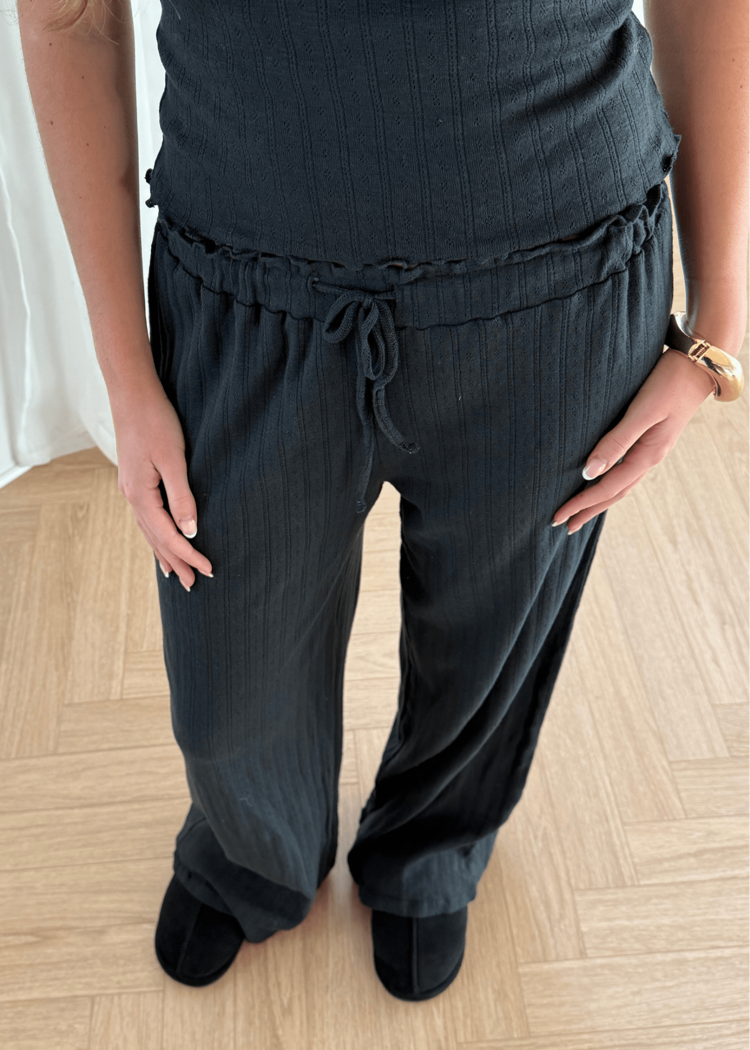 Loungewear Bukser i Pointelle - Sort - ByStenholt.dk