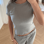 Loungewear T-shirt i Pointelle - Grå - ByStenholt.dk