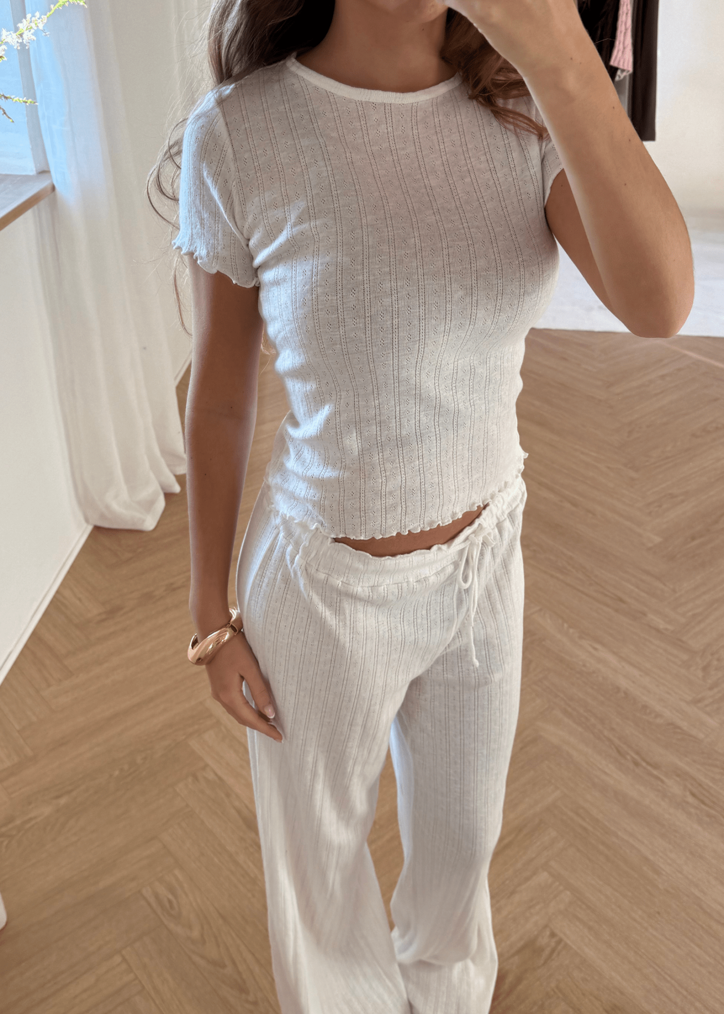 Loungewear T-shirt i Pointelle - Hvid - ByStenholt.dk