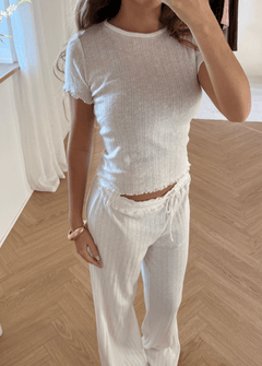 Loungewear T-shirt i Pointelle - Hvid - ByStenholt.dk