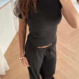 Loungewear T-shirt i Pointelle - Mørkebrun - ByStenholt.dk