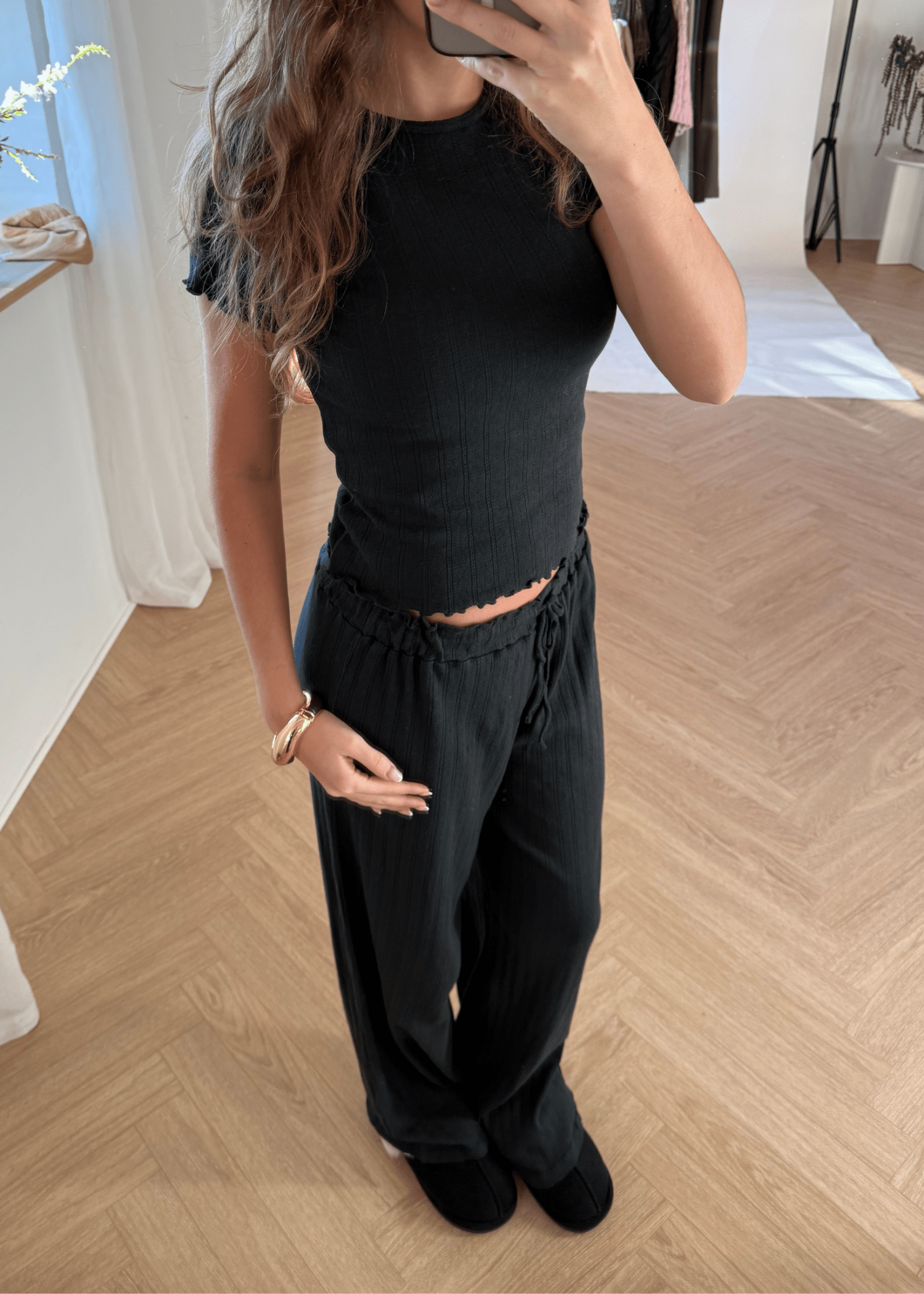 Loungewear T-shirt i Pointelle - Sort - ByStenholt.dk