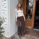 Low Waist Bukser med Spænde - Mørkebrun - ByStenholt.dk