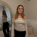 Lumi Paillet Off Shoulder Bluse - Creme - ByStenholt.dk