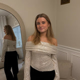 Lumi Paillet Off Shoulder Bluse - Creme - ByStenholt.dk