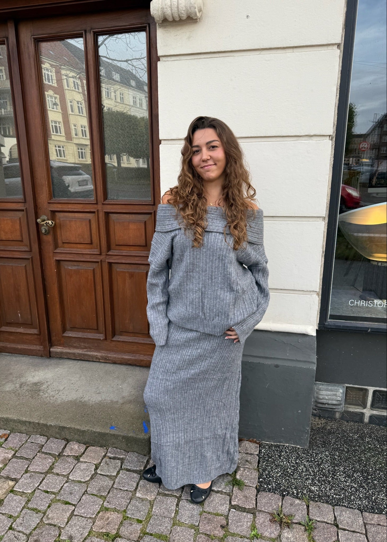 Off Shoulder Strik Sæt - Grå - ByStenholt.dk