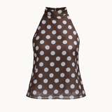 Polka Halterneck Top - Mørkebrun - ByStenholt.dk