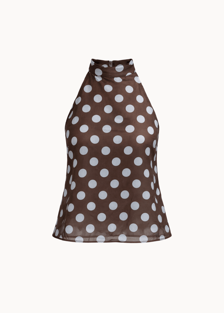 Polka Halterneck Top - Mørkebrun - ByStenholt.dk