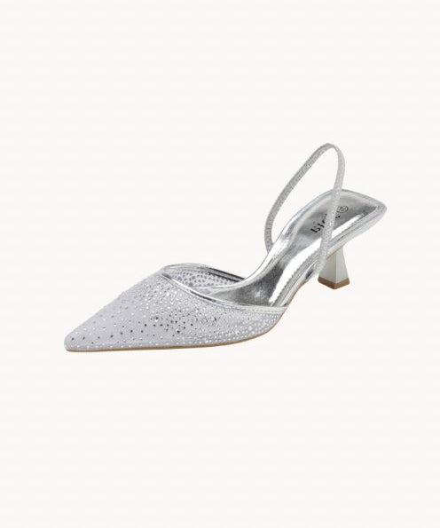 Rhinsten Slingback Pumps - Sølv - ByStenholt.dk