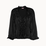 Ruffle Satin Bluse - Sort - ByStenholt.dk