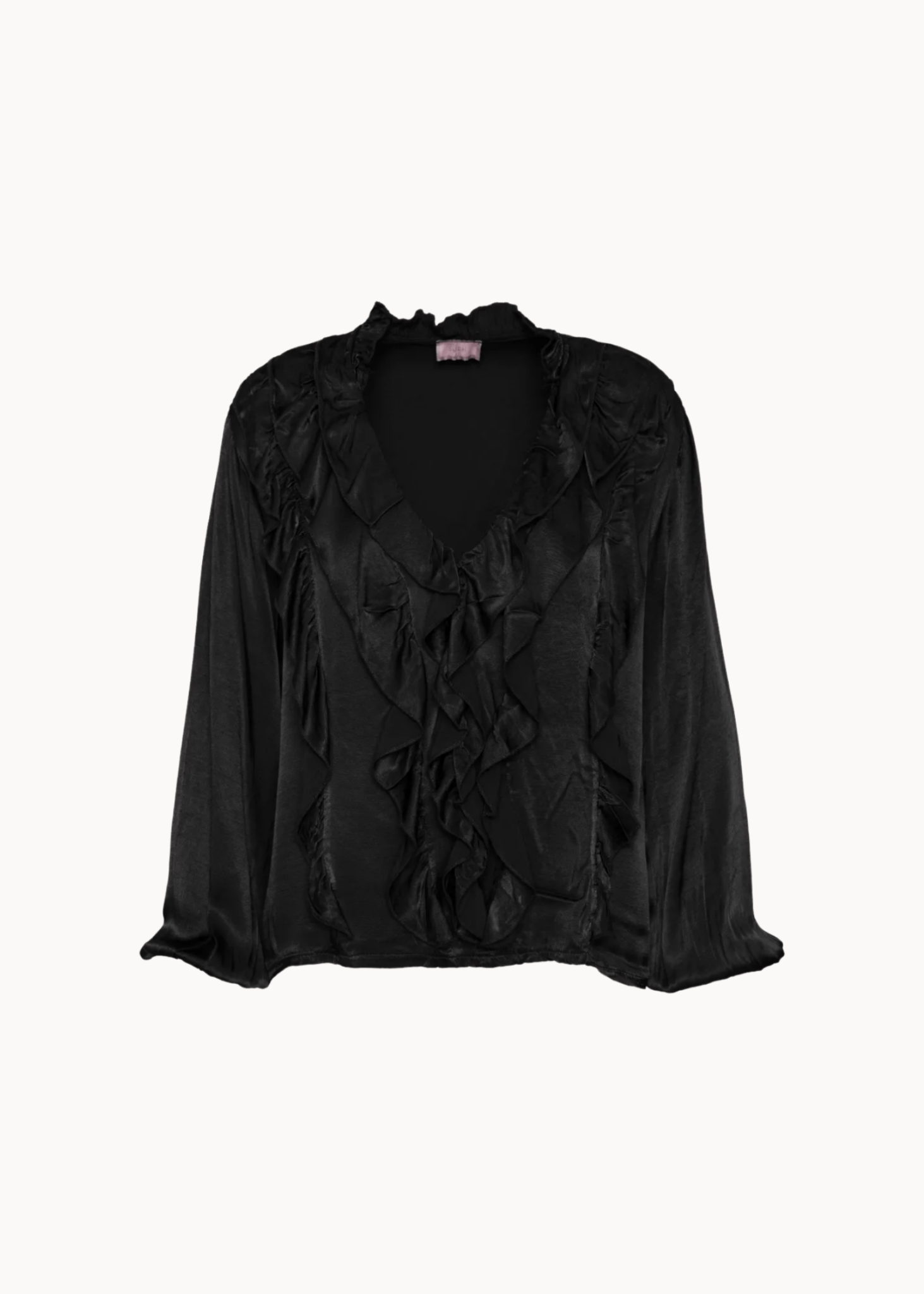 Ruffle Satin Bluse - Sort - ByStenholt.dk