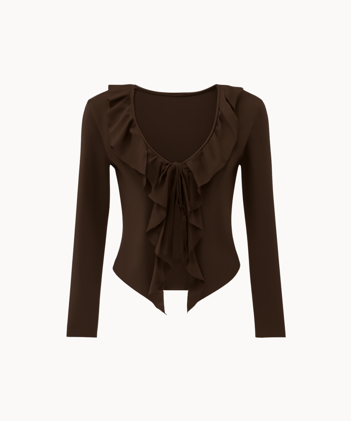 Ruffle Tie Bluse - Mørkebrun - ByStenholt.dk