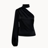 Satin One Shoulder Bluse - Sort - ByStenholt.dk