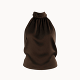 Satin Top med Åben Ryg - Mørkebrun - ByStenholt.dk