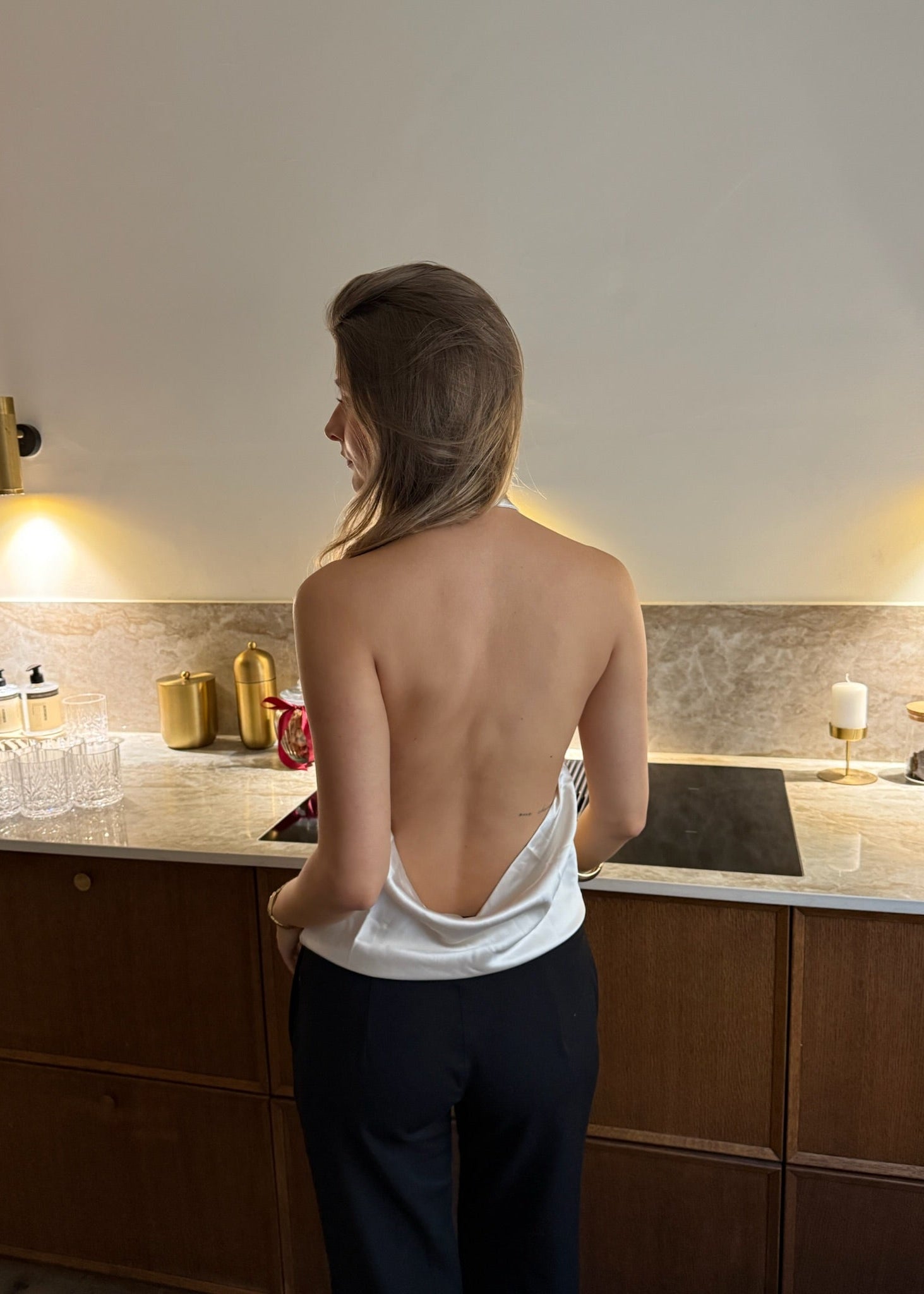 Satin Top med Guldring - Creme - ByStenholt.dk