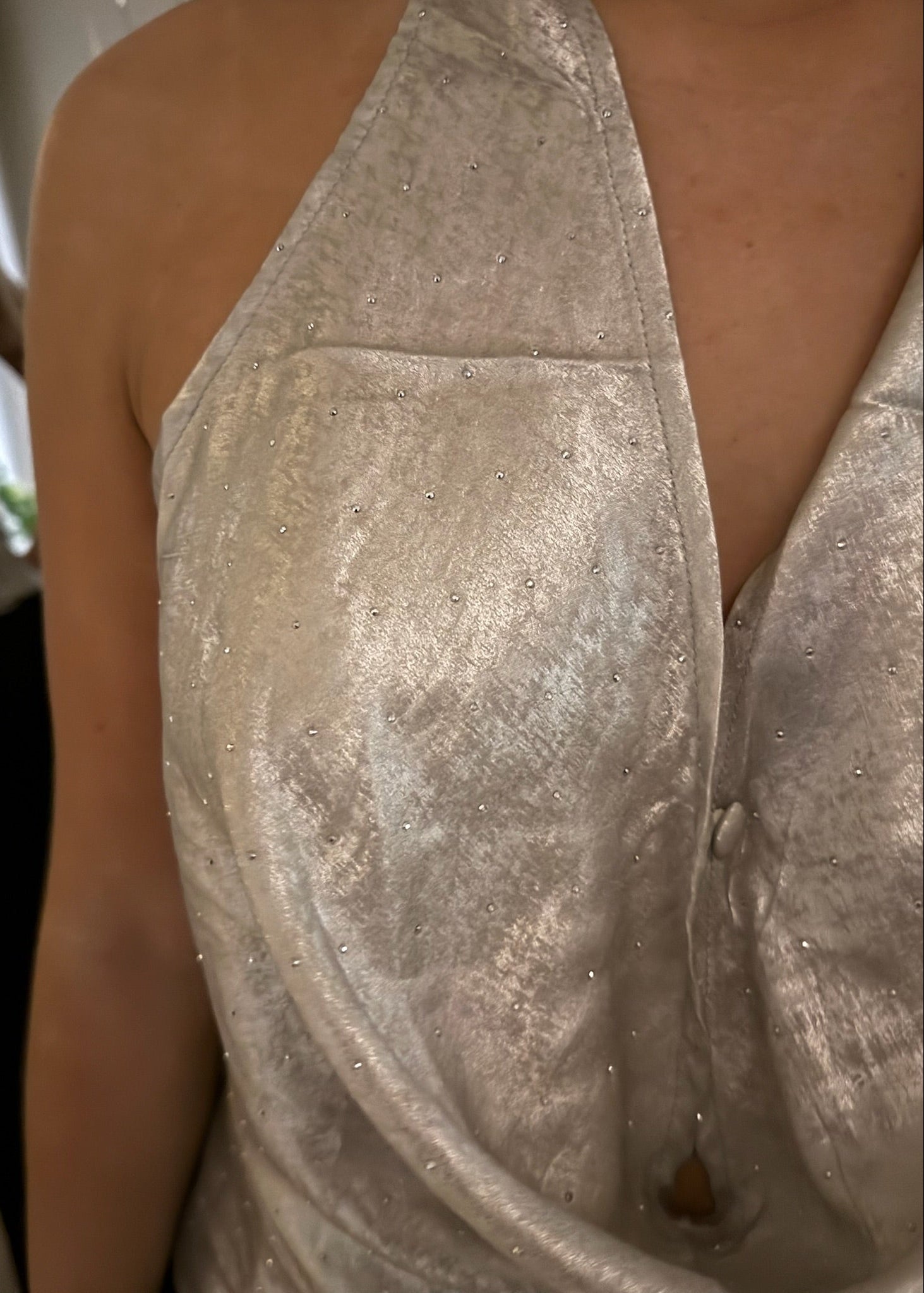 Serena Metallic Halterneck Top - Beige - ByStenholt.dk