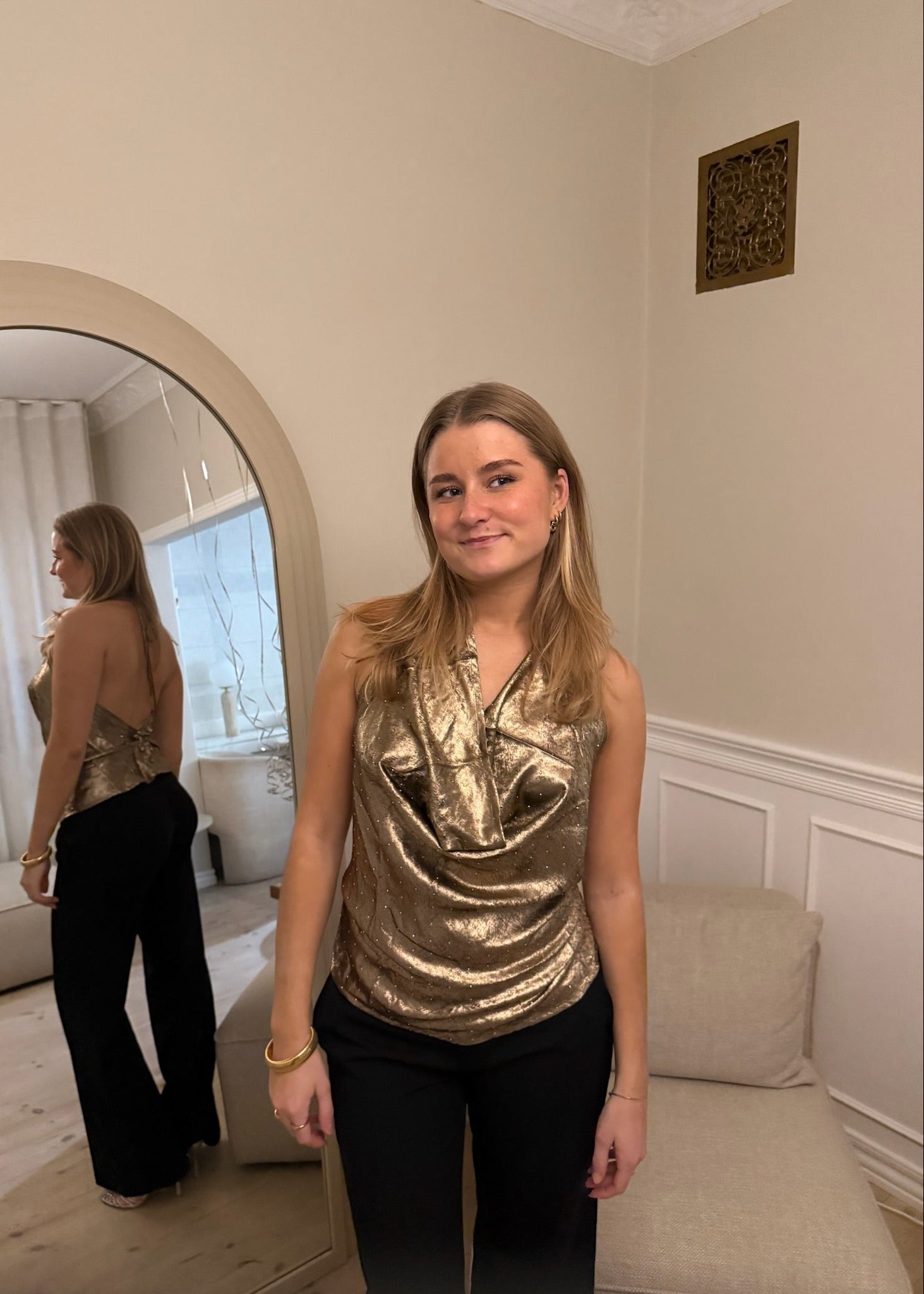 Serena Metallic Halterneck Top - Brun - ByStenholt.dk