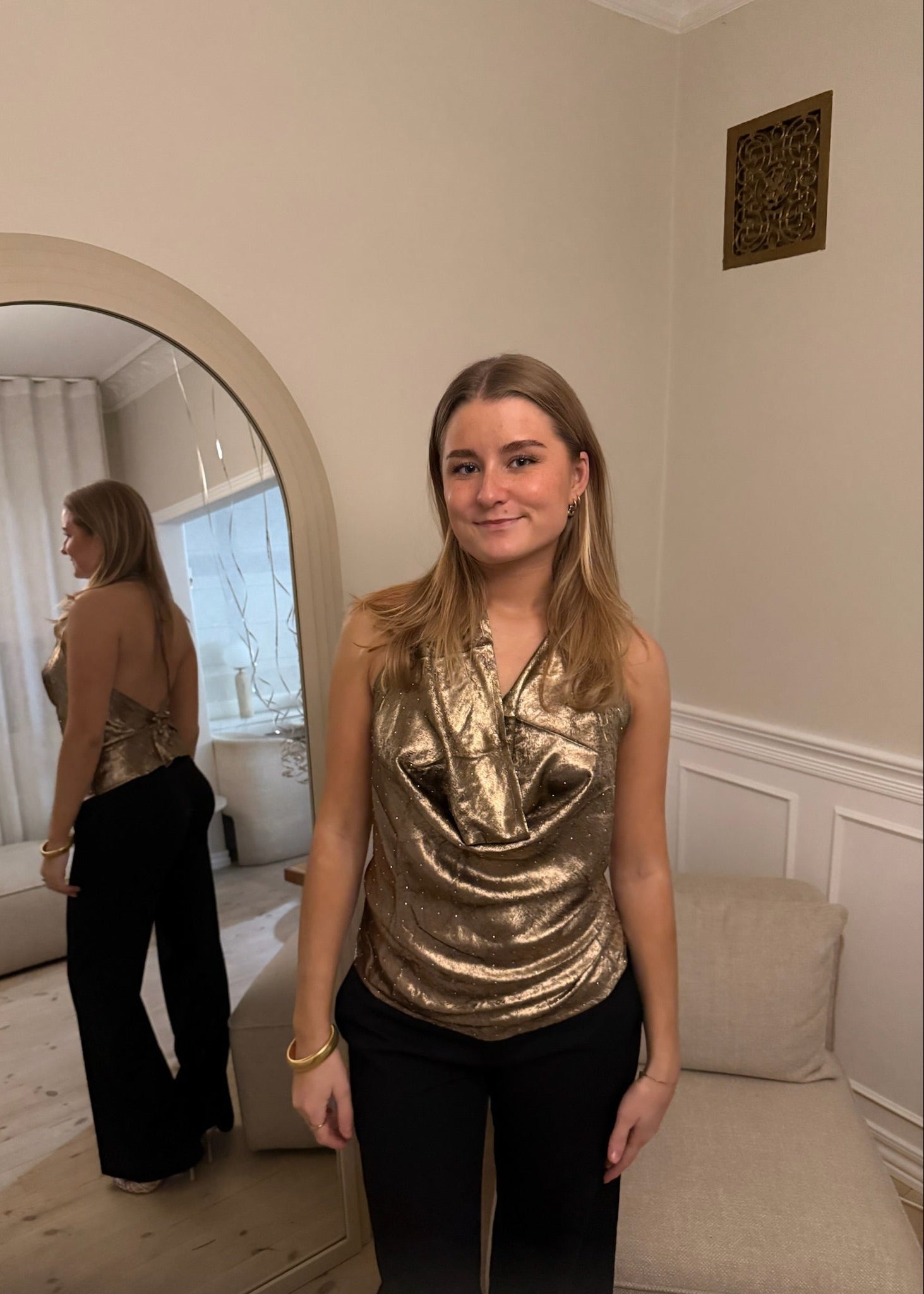 Serena Metallic Halterneck Top - Brun - ByStenholt.dk