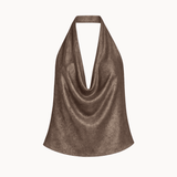 Serena Metallic Halterneck Top - Brun - ByStenholt.dk