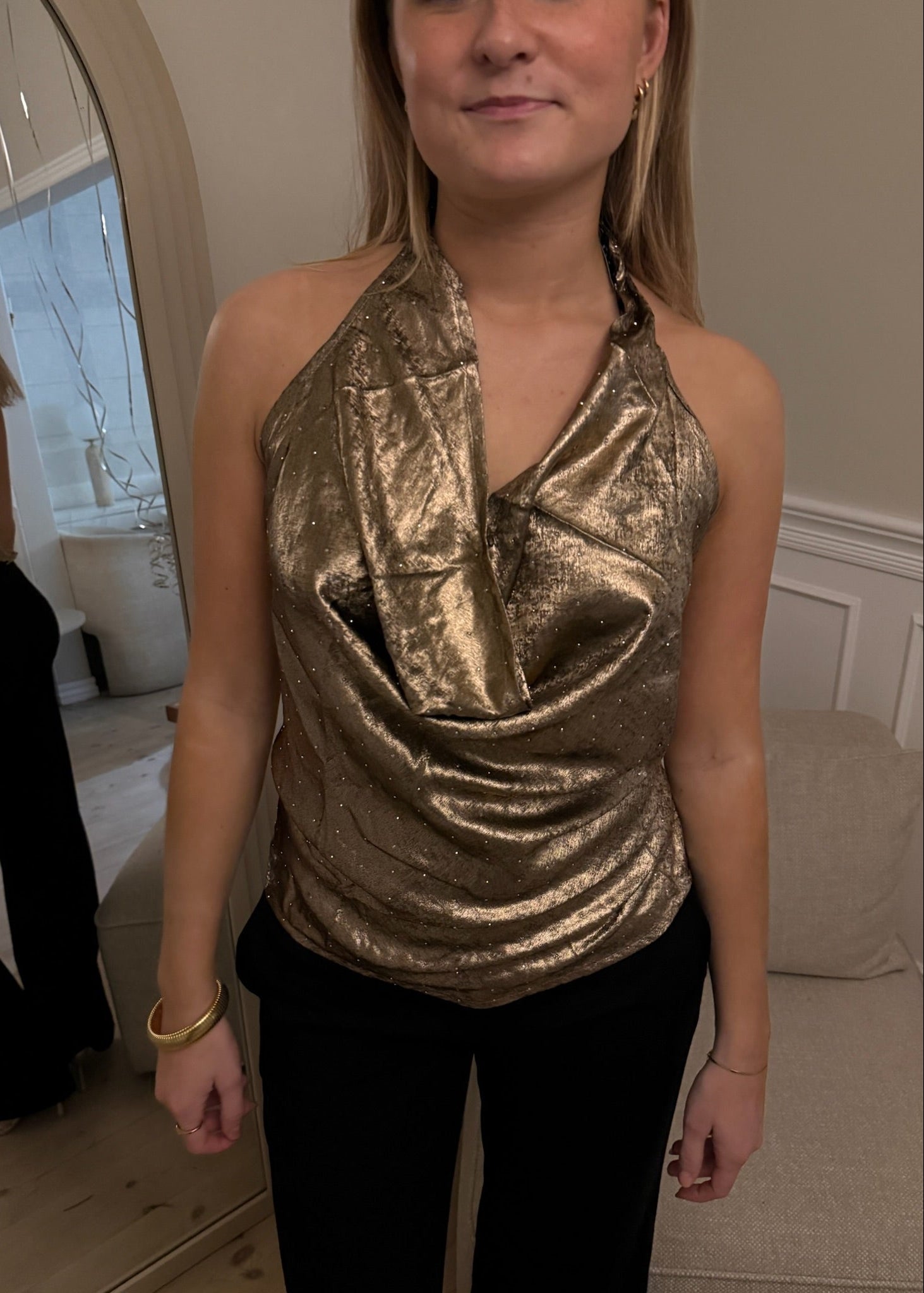 Serena Metallic Halterneck Top - Brun - ByStenholt.dk