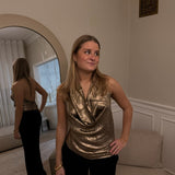 Serena Metallic Halterneck Top - Brun - ByStenholt.dk