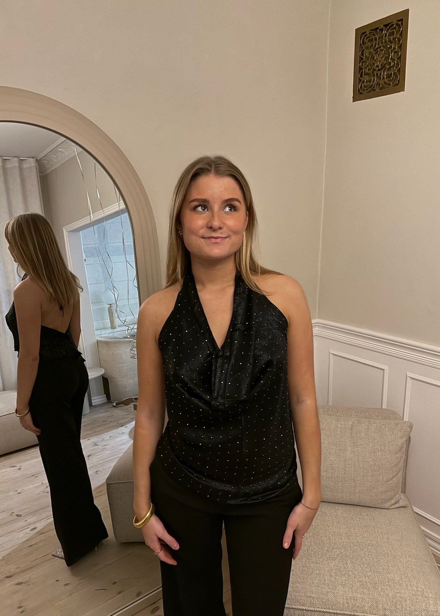 Serena Metallic Halterneck Top - Sort - ByStenholt.dk