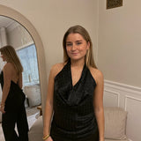 Serena Metallic Halterneck Top - Sort - ByStenholt.dk